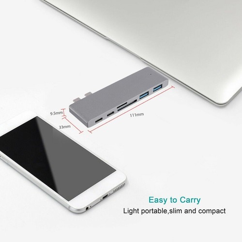 Hub USB C 6 en 1 pour MacBook Pro Dual Type C Adaptateur HDMI 4K USB 3.1 Lecteur de Carte - Photo 6/8