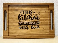 Serving Tray Natural Wood "This Kitchen Is Seasoned With Love" Charcuterie