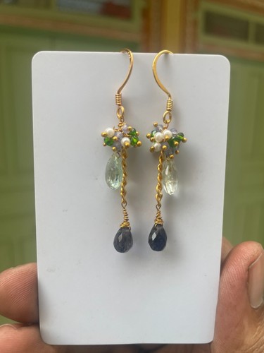 Orecchini perle ametista iolite cromo diopside argento sterling 925 gioielli h66 - Foto 3 di 8