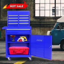 5-drawer Tool Chest With Bottom Cabinet Shelf Detachable Tool Storage Blue