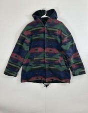 Vintage Southwestern Aztec Pattern Reversible Mens Hood Wool Coat Jacket Medium