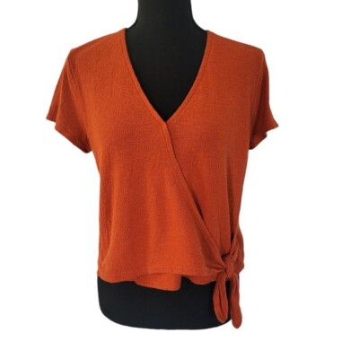 Madewell Texture & Thread Wrap-Tie Top Sz Small Casual Cottagecore Tomato