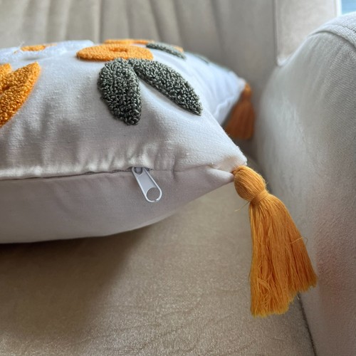 Floral Way Tassel Pillowcase with Punch Embroidery, Decorative Pillow Covers - Picture 2 of 3