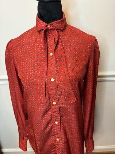 Vintage The Villager Red Paisley Button Up With Neck Tie- Size Small (8) EUC - Picture 6 of 12