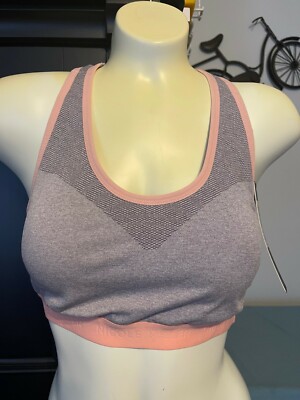 NICOLE MILLER Razor Back - Tag Free- Rmv Pads SPORTS BRA - Size M or L-Grey/Pink