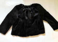 Jocelyn Black Rabbit Fur Cropped Bolero Jacket Size L Ribbon Tie Evening Coat