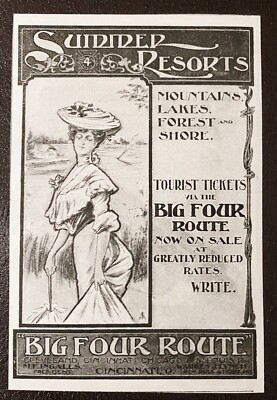 BIG FOUR ROUTE 1903 Railroad Train Travel Ad~Edwardian Big Hat High Fashion Lady