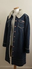 Quicksilver Roxy Retro 70s Style Denim & Fleece Knee Length Jacket Size 10