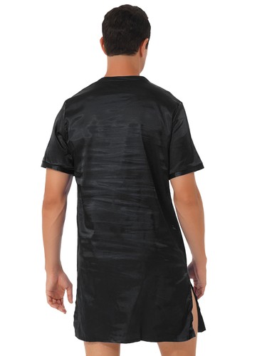 Herren Satin Kimono Bademantel Nachthemd Kurzarm Lose Hemden Tops Nachtwäsche - Bild 53 von 97