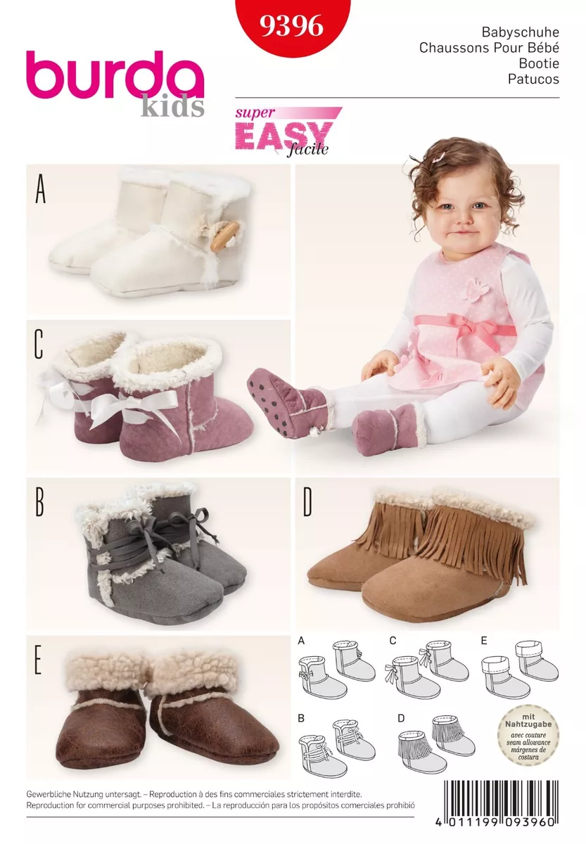 Burda 9396 Sewing Pattern Super Easy Baby Booties Shoes Boots