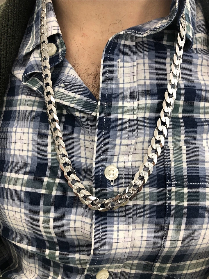 Mens Solid 925 Sterling Silver 10mm Diamond Cut Pave Cuban Curb Chain Necklace - Image 2 of 4