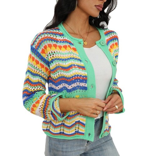 Womens Rainbow Stripe Sweater Knit 