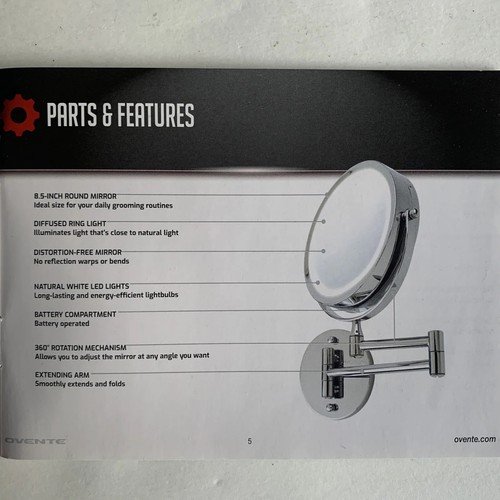 Ovente Wall Mounted Makeup Mirror 8.5 Inch 10X Nickel Brushed MFW85BR1X10X - Picture 17 of 18