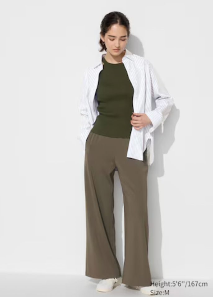 Uniqlo Crepe Jersey Straight Pants Womens Large Green Ankle Length New