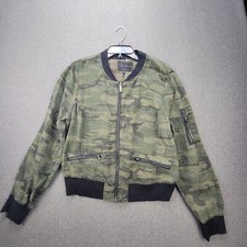 Sanctuary L Green Camo Tencel Linen Zippered Bomber Jacket 1443
