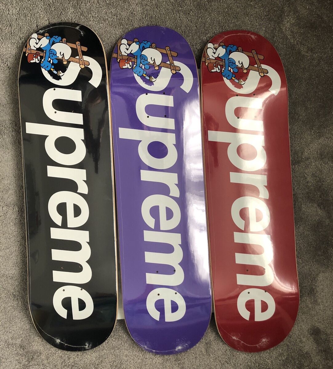 Supreme Smurf Skate Deck Red Black and Purple Set 3 Only Supreme Smurf Skate Deck Red Black and Purple Set 3 Only