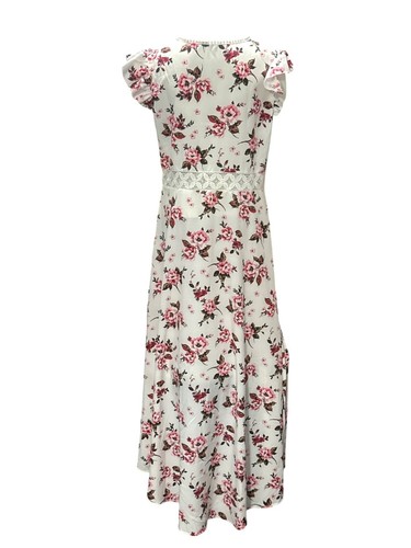 CCC Vintage Inspired Floral High Low Maxi Dress Ruffled Sleeves Lace Trim Size L - Picture 3 of 10