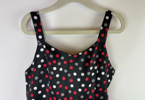 Disorderly Kids Girls Size 7 Black Satin Red White Gray Polka Dot Dress EUC - Picture 2 of 9