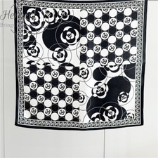 Black and White Camellia Silk Scarf Female