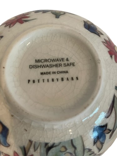 Pottery Barn Crackle Glaze Soup Cereal Bowl Set of 2 Floral and Bird Multicolor - Picture 4 of 7