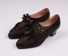 Vintage Bally 70's Retro Brown Striped Hells Pumps Size 36 1/2