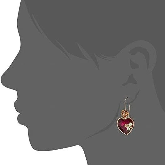 Betsey Johnson Stone Heart Drop Earrings | Purple Red Faceted Stone | - Image 4 of 4