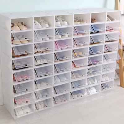 64 Stackable Shoe Storage Box Durable Plastic Sneaker Display Case Organizer