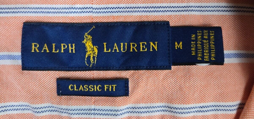 POLO RALPH LAUREN $125 Oxford camicia sportiva in tessuto taglia media uomo righe arancioni - Foto 11 di 16