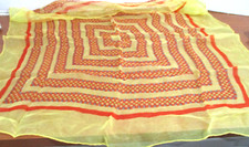 VINTAGE Yellow with Orange SHEER SCARF 25" x 25"