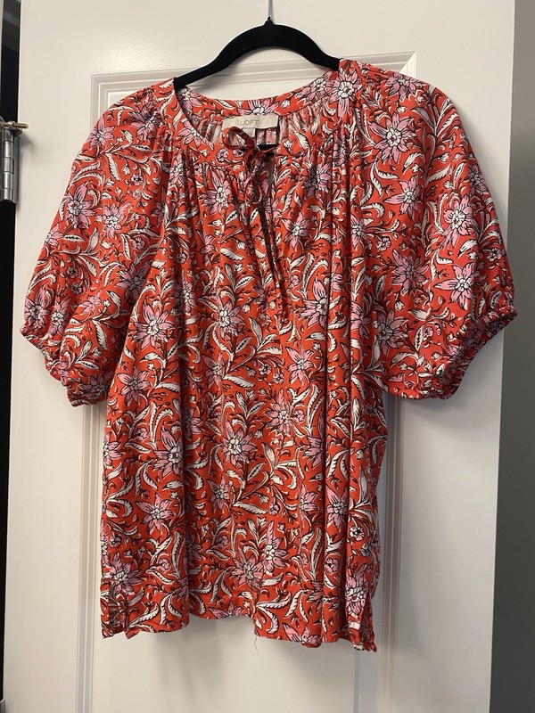 Loft Floral Top Size Large Summer Boho Blouse Puff Sleeve