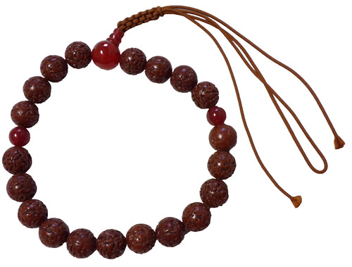 JAPANESE BUDDHIST JUZU NENJU PRAYER RESIN BEADS WITH RED MOTHER GLASS + TASSEL