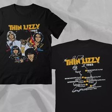 THIN LIZZY 1982 UK Tour Rare Black Double Sided T-Shirt For Fans