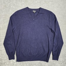 J Crew Sweater Mens Medium Navy Blue Italian 100 Cashmere V Neck Pullover