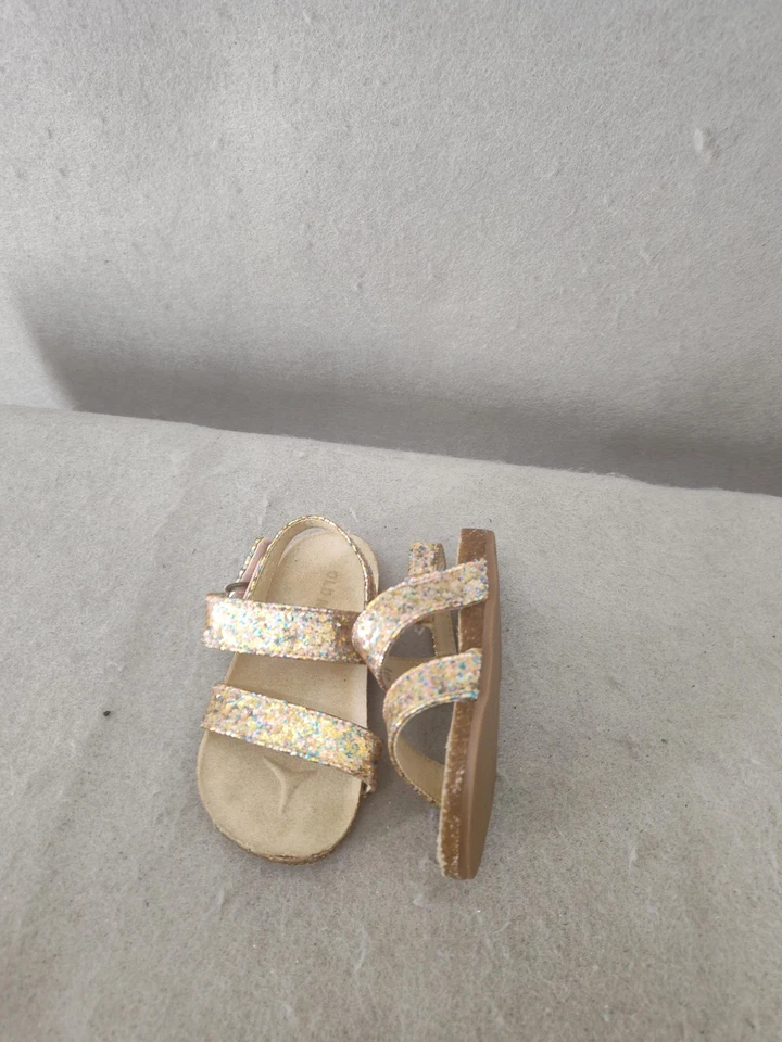 Sandalias Antiguas Azul Marino Infantil Niñas 18-24M Plata Brillo Doble Correa Zapatos Brillantes Foto 4 de 4