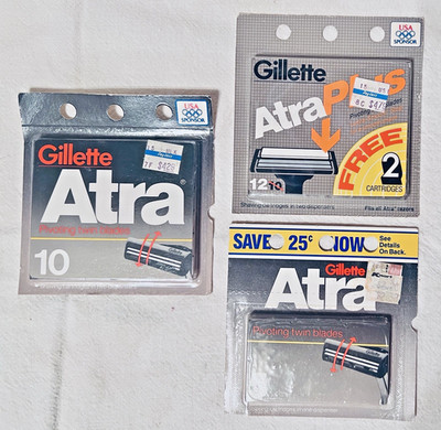 NOS Vtg 1980'S  Gillette Atra Refill Razor Shaving Cartridges 3 Packs - 27 Total