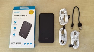 4x USB TYP C Ladekabel Datenkabel Kabel + 10000mah Powerbank Super Set Weiß