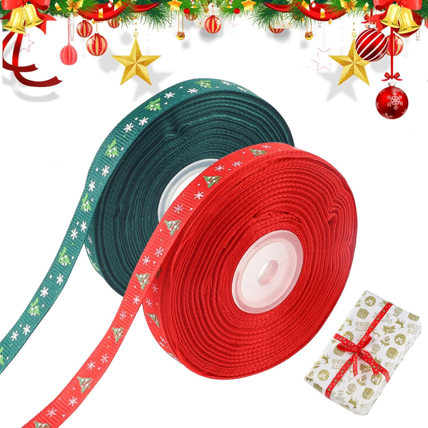 2Er-Rolle Schleifenband Weihnachten,22M Dekoband Weihnachten10Mm Geschenkband Ro-image
