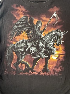Liquid Blue Mens XL Black Short Sleeve Shirt Death Grim Reaper Skulls Graveyard