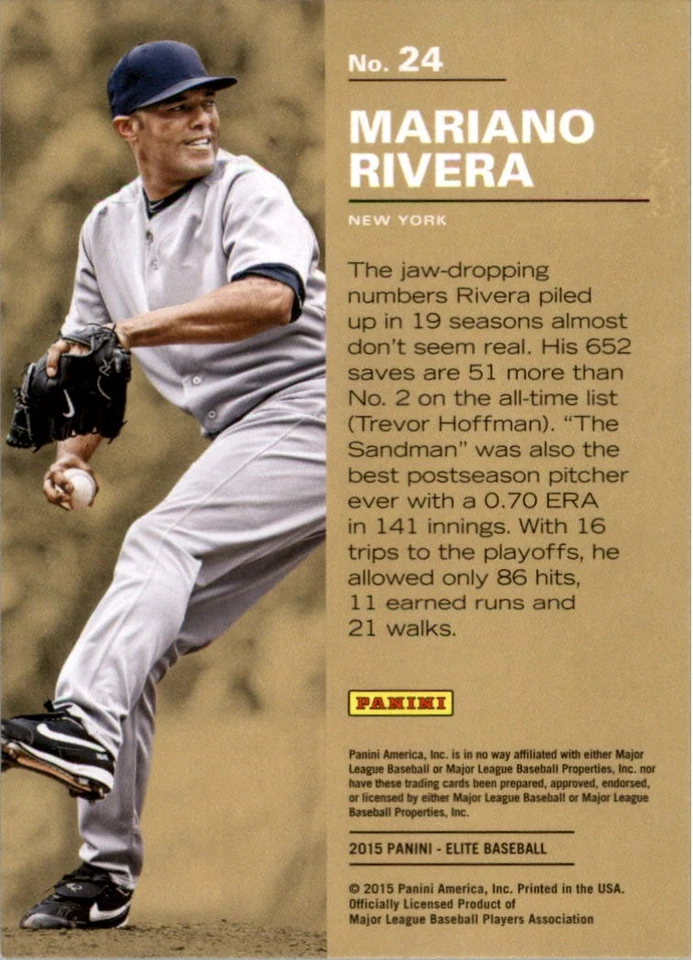 2015 Elite Gold Stars #24 Mariano Rivera - NM-MT - Image 2 of 2