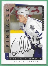 1996-97 Pinnacle BAP Hockey *SIGNED* ~ Card#216 ~ Fredrik Modin ~ Maple Leafs