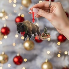 Personalized Bison Buffalo Sled Ornament Western Wildlife Gift