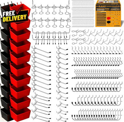 297 Piece Pegboard Hooks Kit Peg Board Organizer Accessories with Bins for Organ