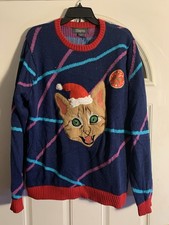 NWT 33 Degrees CAT Ugly Christmas Sweater Sz L Kitty Unisex Holiday Light Up