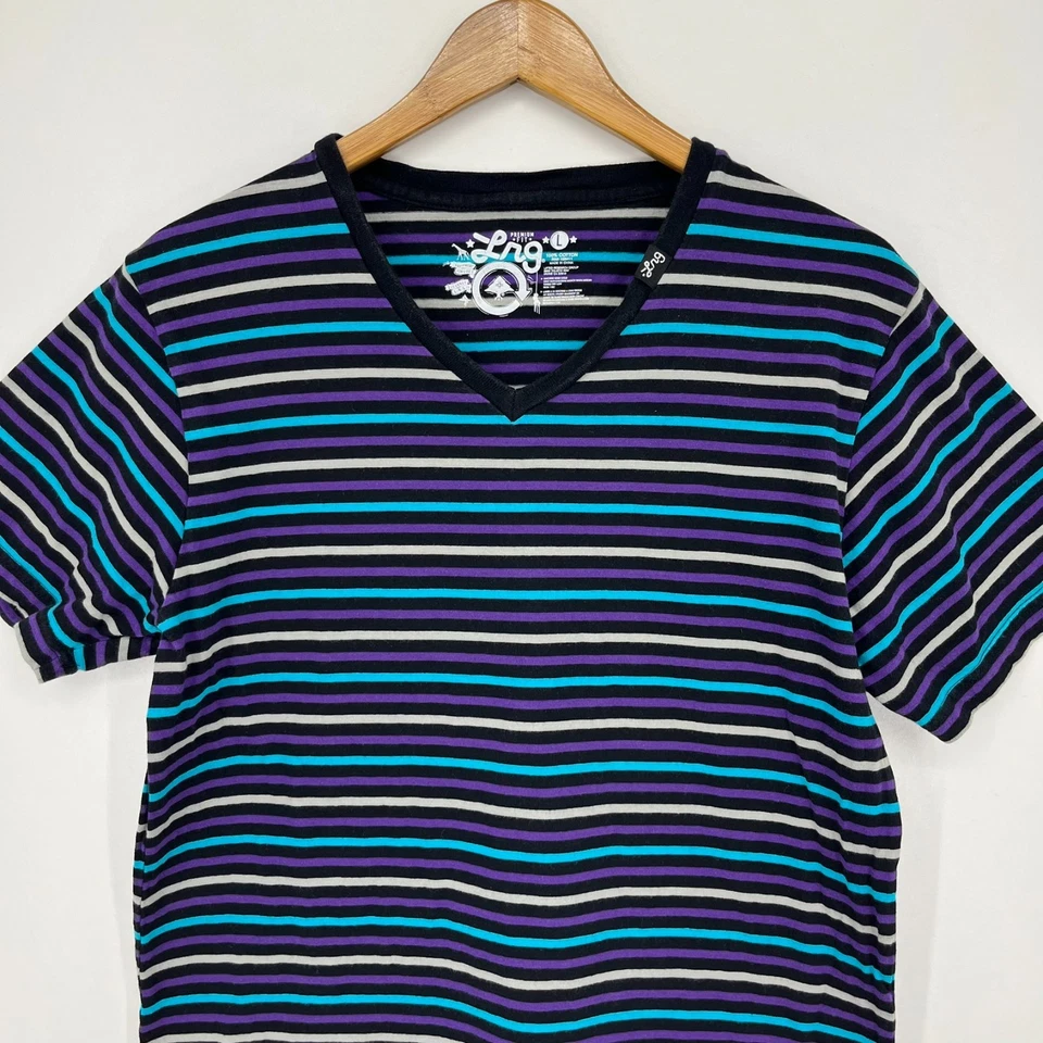 Camiseta LRG Para Hombre Talla L Púrpura Rayas Cuello en V Manga Corta De Colección Y2K Foto 2 de 4