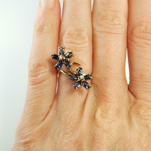 Authentic 2ct Lab-Created Sapphire Two Flowers Engagement Ring 14K Yellow Gold Plated