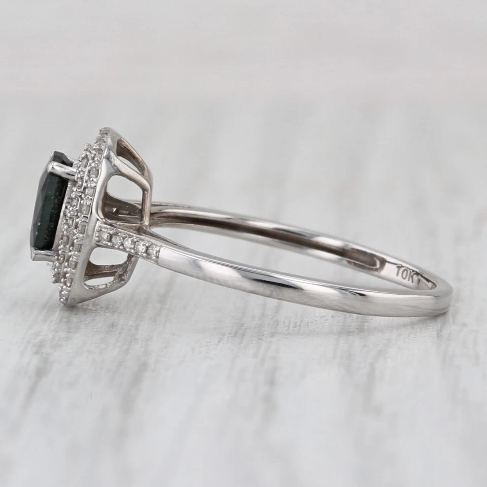 1/06ctw Blue Sapphire Diamond Halo Ring 10k White Gold Size 9 Engagement - Image 3 of 4