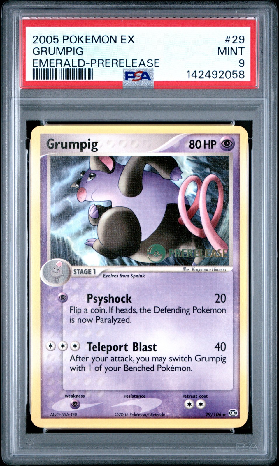 2005 POKEMON EX EMERALD PRERELEASE #29 GRUMPIG PSA 9