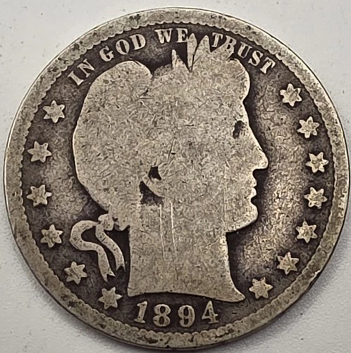 《Silver》1894-O USA BARBER QUARTER -- .1808 OZ of SILVER!!!