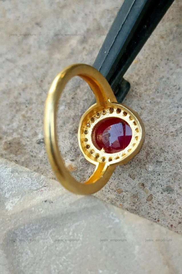 925 Sterling Silver Natural Oval Natural Ruby With Diamond Statement Ring Gifts - Image 4 of 4