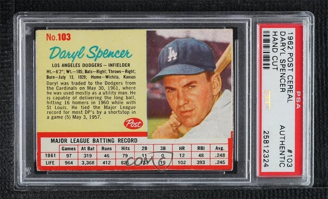 1962 Post Daryl Spencer #103 PSA Authentic